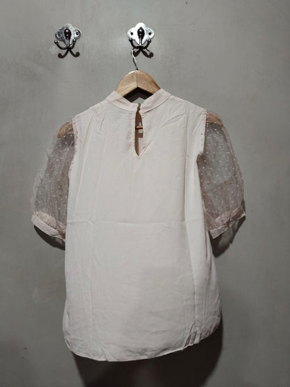 NEW LOOK Womens T Shirt Quiz White Mesh Spot Sleeve Top