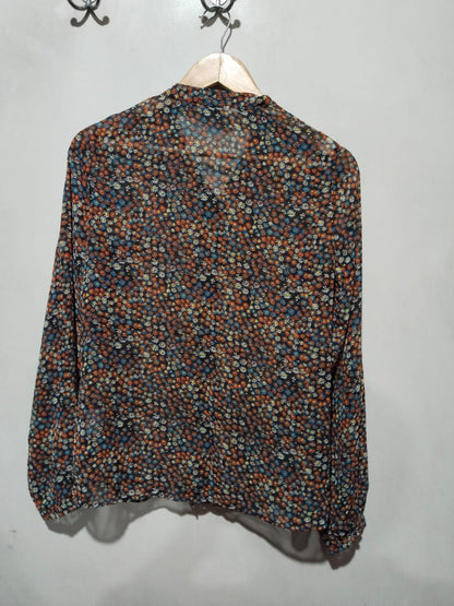 BRAVE SOUL Multi-Colored Floral Printed Button-Down Bow Tie-Neck Top