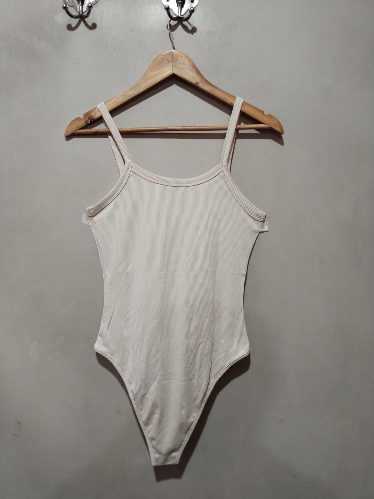 SHEIN White Ribbed Knit Bodysuit With Thin Straps