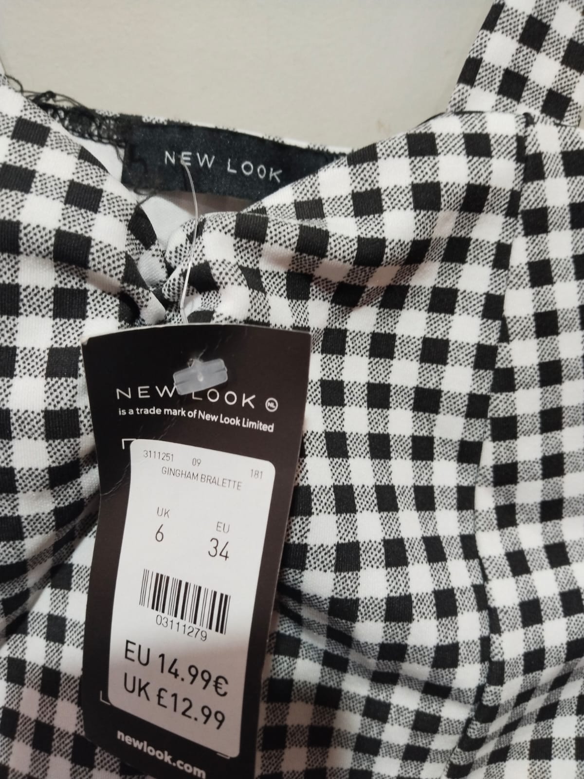 New Look Top Black Check Women's Sleeveless Tube Padded