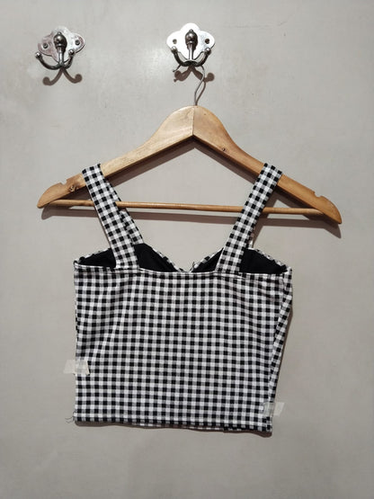 New Look Top Black Check Women's Sleeveless Tube Padded