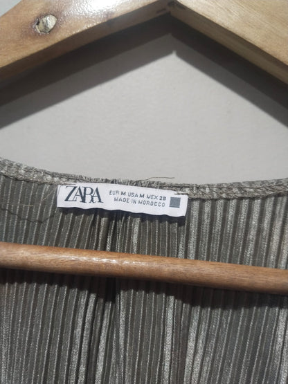 Zara GREY Crinkle Fabric Ruffle Shoulder Top