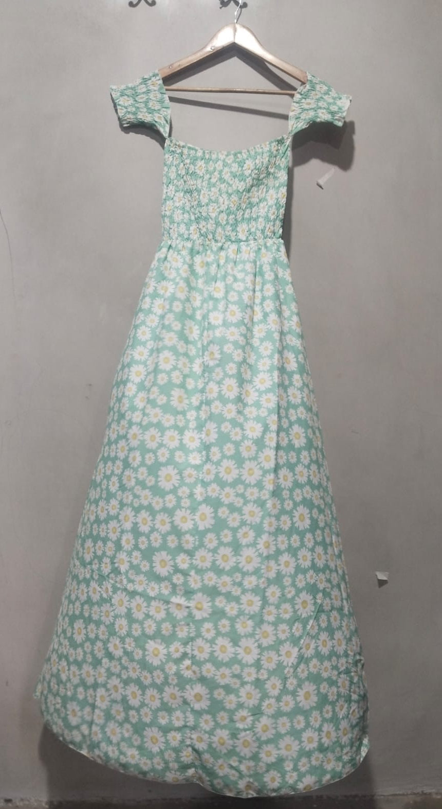 NEW COLLECTION  Green And White Floral Smocked Maxi Dress