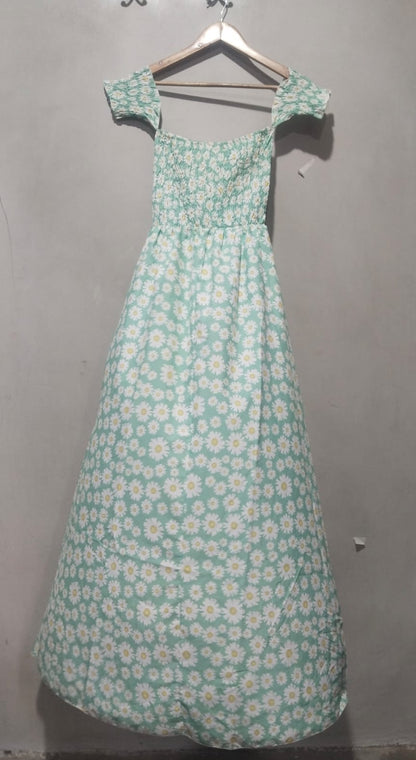NEW COLLECTION  Green And White Floral Smocked Maxi Dress