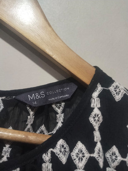 Marks & Spencer Geometric Round Neck Blouson Sleeve Blouse