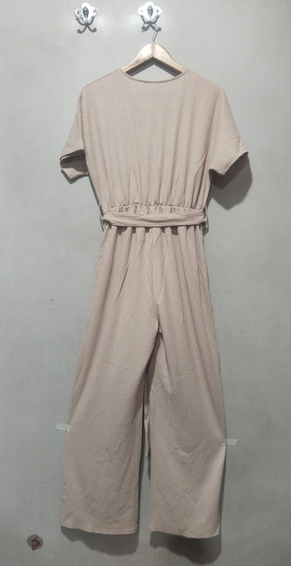 SHEIN Women's V-Neck Wide-Leg Jumpsuit With A Tie Belt