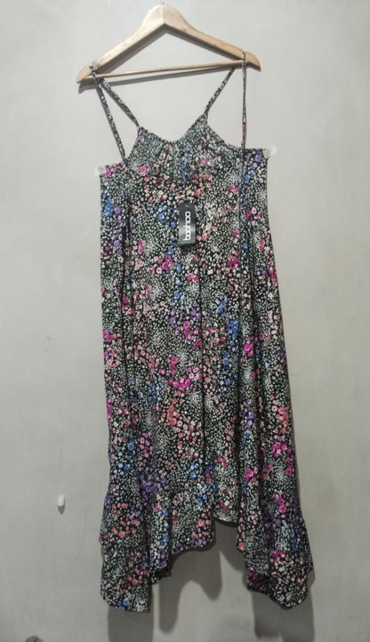 BOOHOO Ditsy Floral Asymmetric Hem Midi Dress