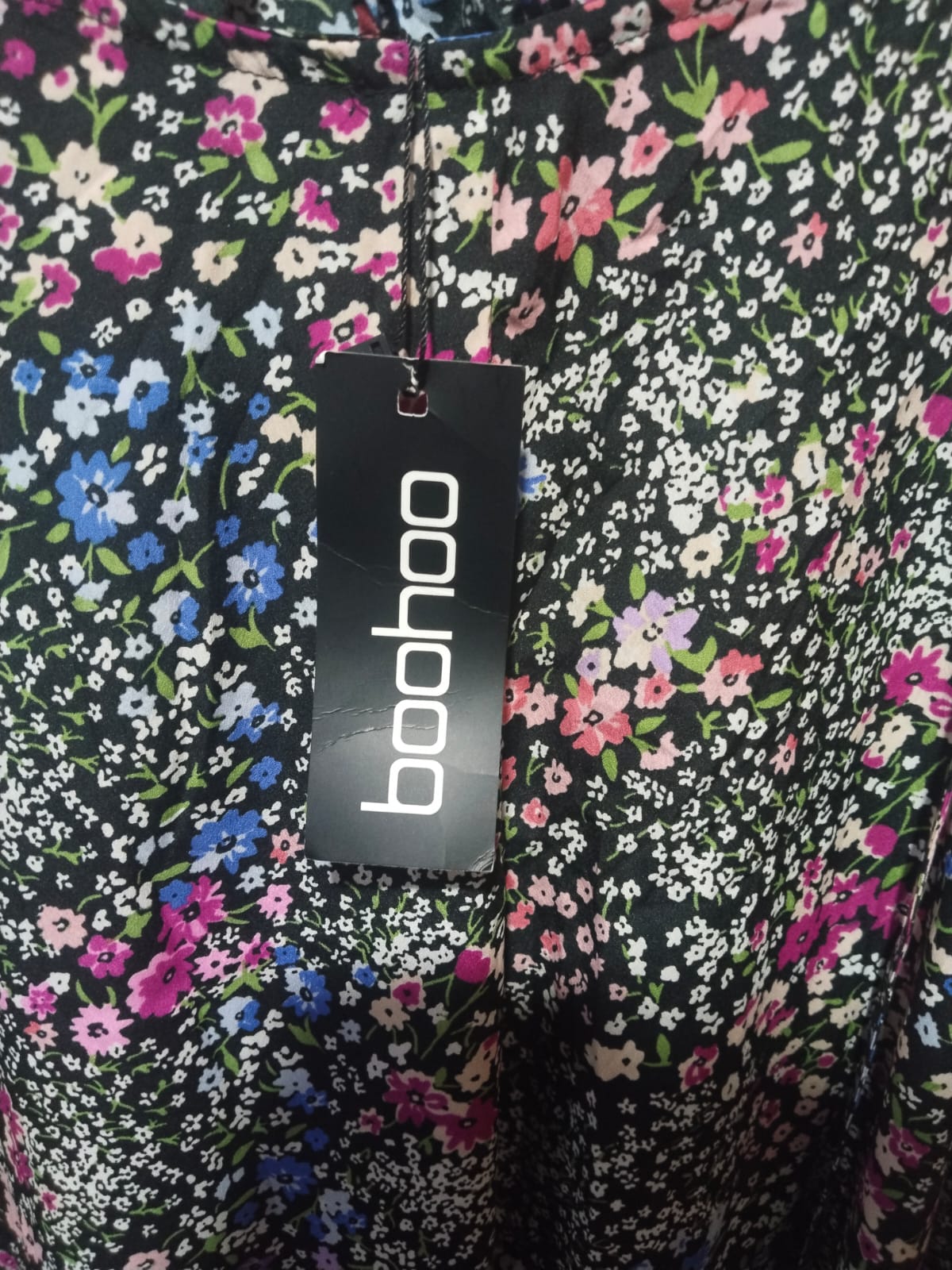 BOOHOO Ditsy Floral Asymmetric Hem Midi Dress