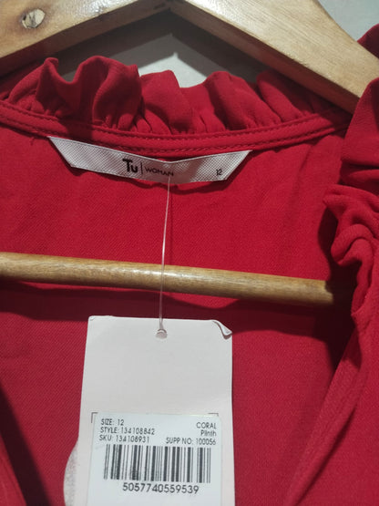 TU Woman Red Ruffle Neck Sleeveless Dress