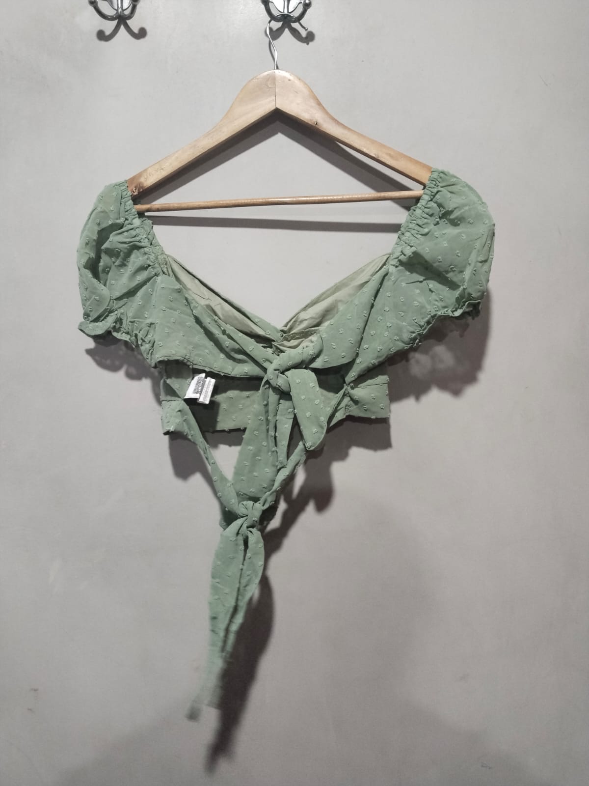 SHEIN Swiss Dot Sweetheart Neck Tie Back Crop Top