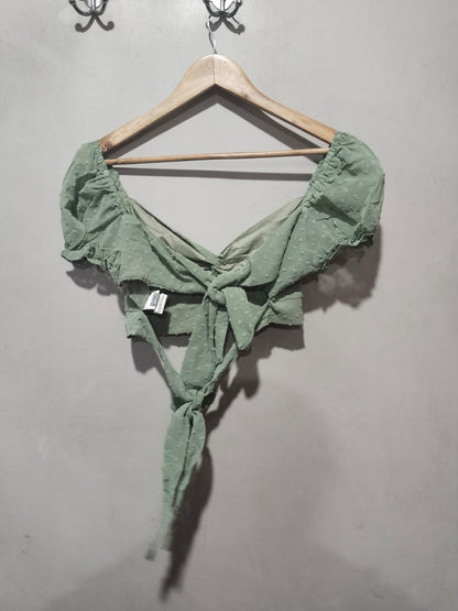 SHEIN Swiss Dot Sweetheart Neck Tie Back Crop Top