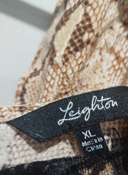 LEIGHTON Animal Print Lace Trim Camisole and Pajama Bottoms