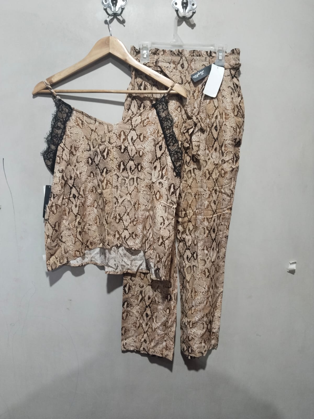 LEIGHTON Animal Print Lace Trim Camisole and Pajama Bottoms