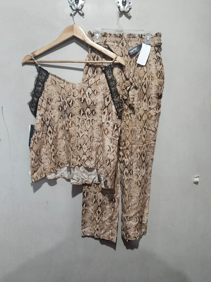 LEIGHTON Animal Print Lace Trim Camisole and Pajama Bottoms