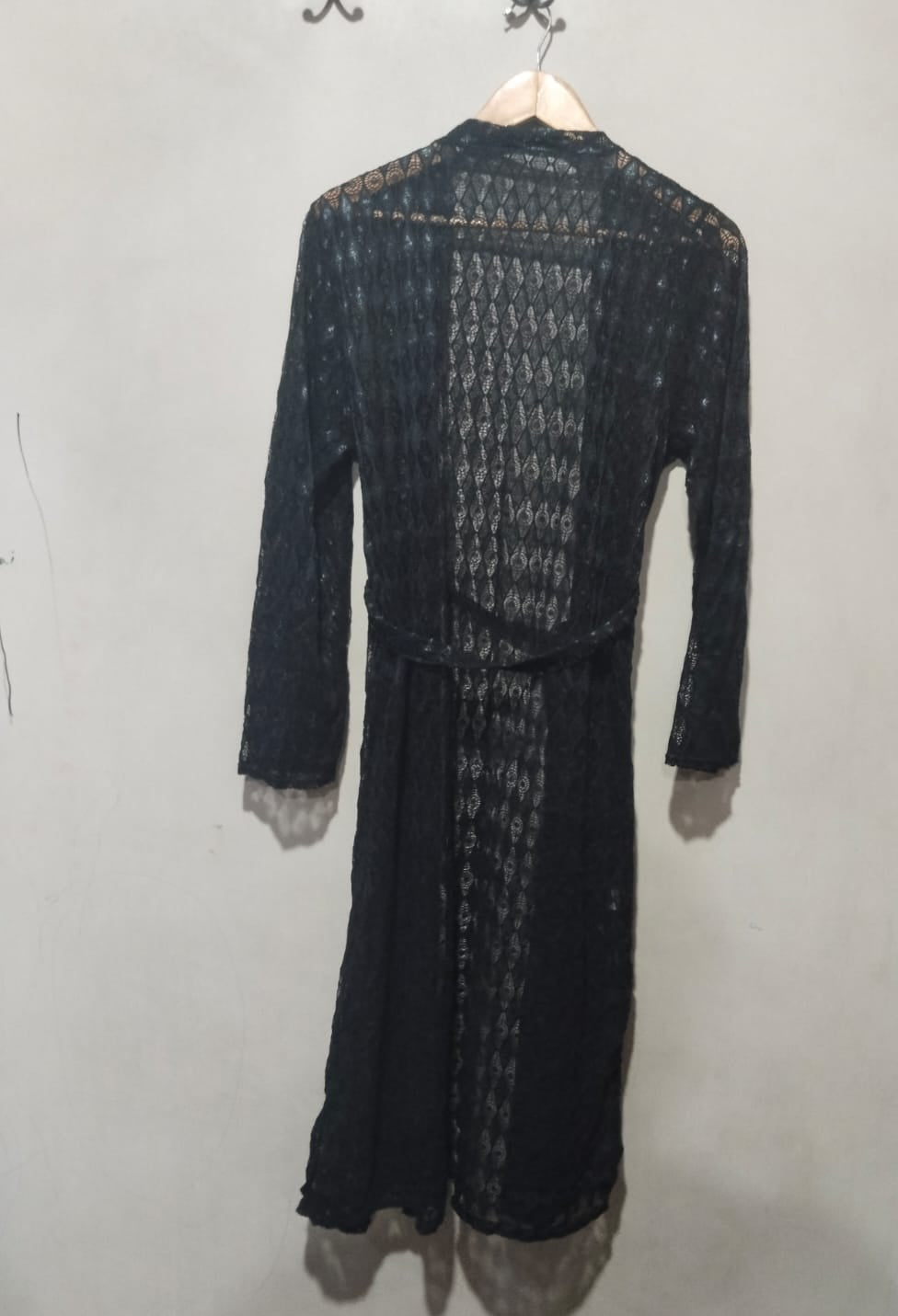 Women's Black Open-Front Long Kimono Cover-Up