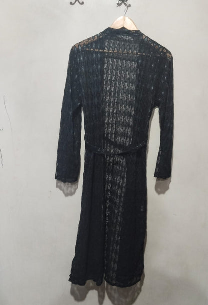 Women's Black Open-Front Long Kimono Cover-Up