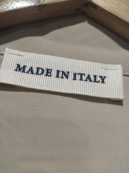 Beige Linen-Blend Co-ord Set: Ruffled Shirt and Wide-Leg Pants