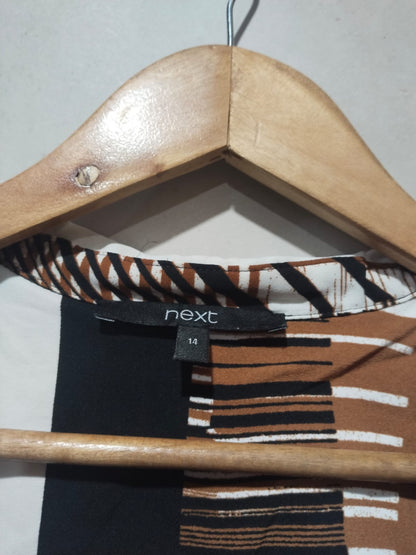 Next Black & White Geometric Print Tie-Waist Midi Shirtdress