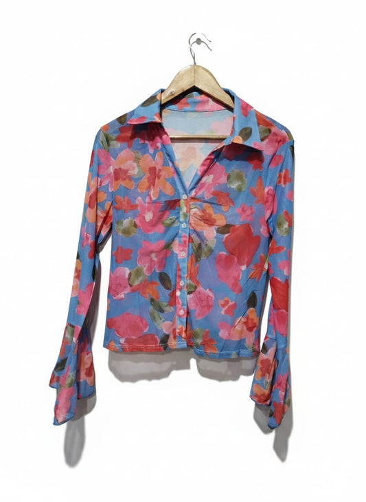 Urbanic Women's Y2K Style Floral Ruched Front Shirt