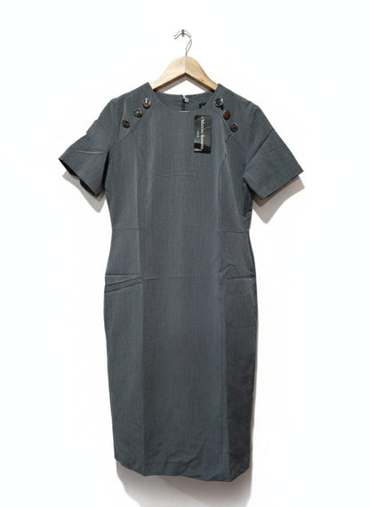 Madeleine Grey Short Sleeve Crystal Detail Workwear Tunic Dress