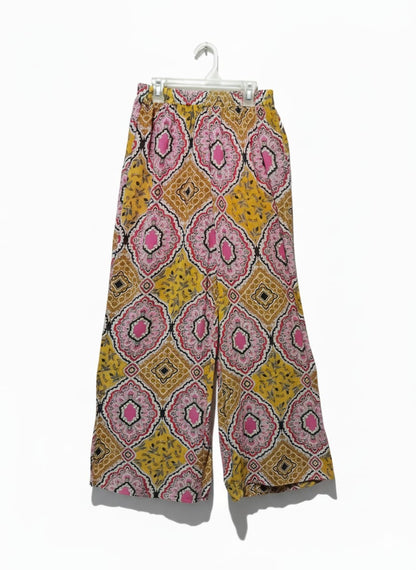 Rustty Dustty Pink & Yellow Paisley Print Wide-Leg Pants