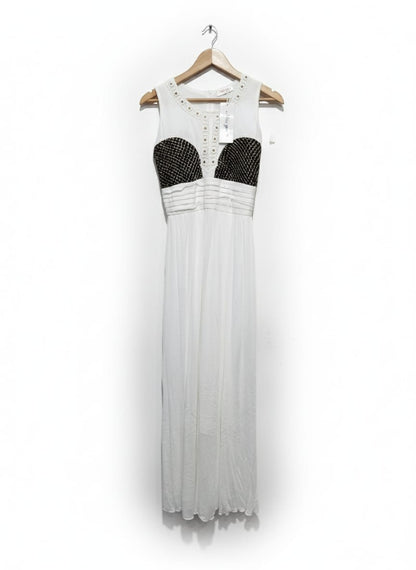 "Miss You"  White Sleeveless Crystal Bodice Maxi Dress