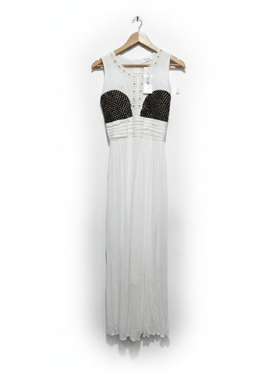 "Miss You"  White Sleeveless Crystal Bodice Maxi Dress