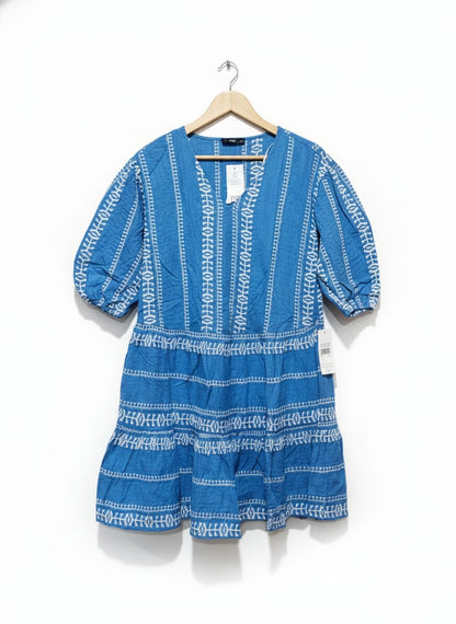 F&F Women's Blue & White Tiered Smock Dress