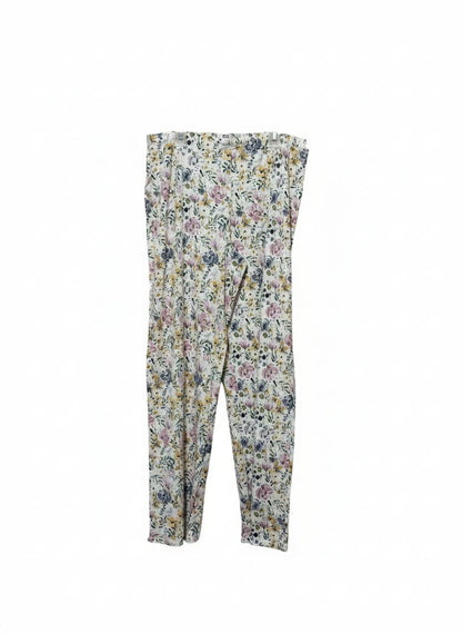 TU Women's White Multi Floral Pull-On Tapered Leg Trousers