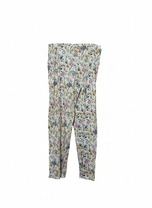 TU Women's White Multi Floral Pull-On Tapered Leg Trousers