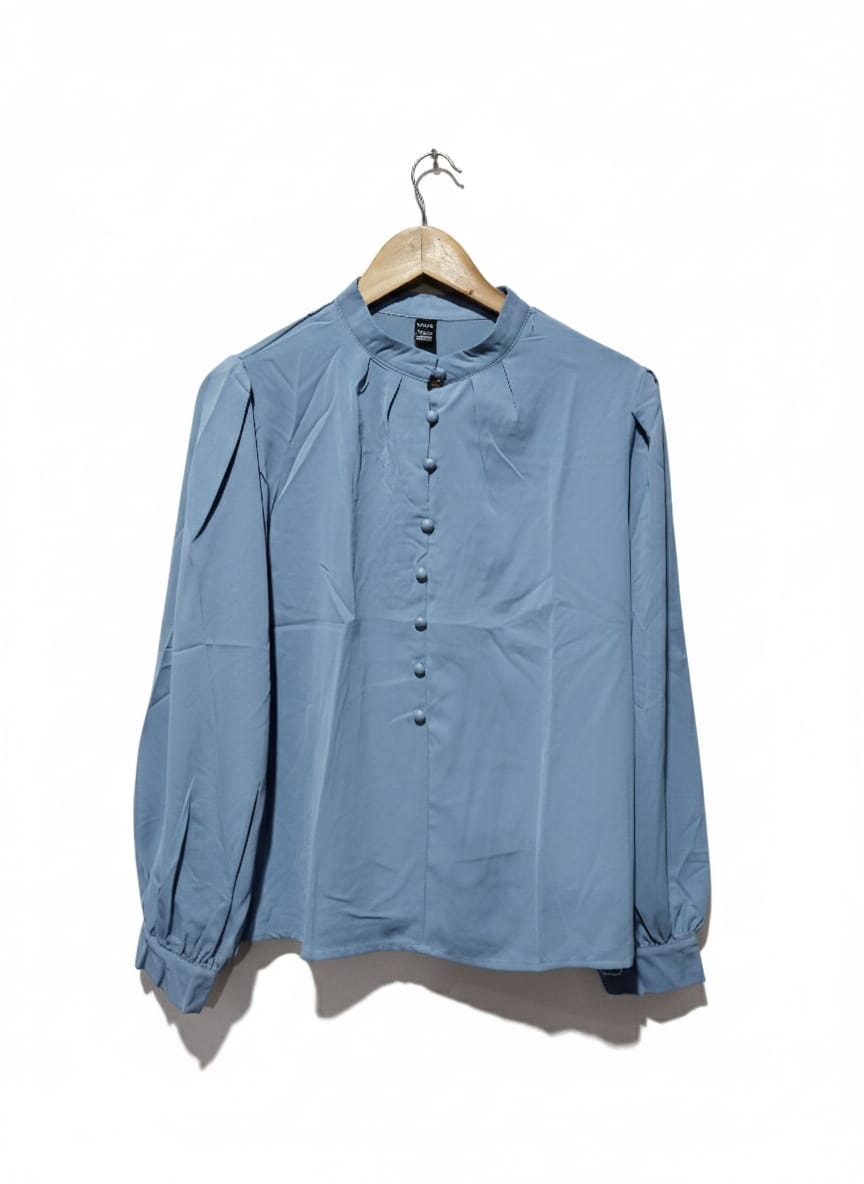 SHEIN BizChic Women's Elegant Blue Puff Sleeve Blouse