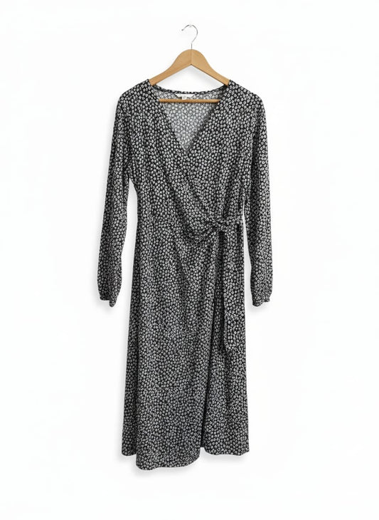 H&M Black Floral Print Wrap-Over Long Dress