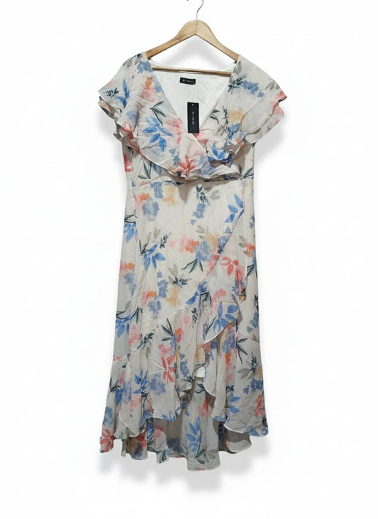 Et Vous White Multi Floral Print Ruffle Wrap Midi Dress