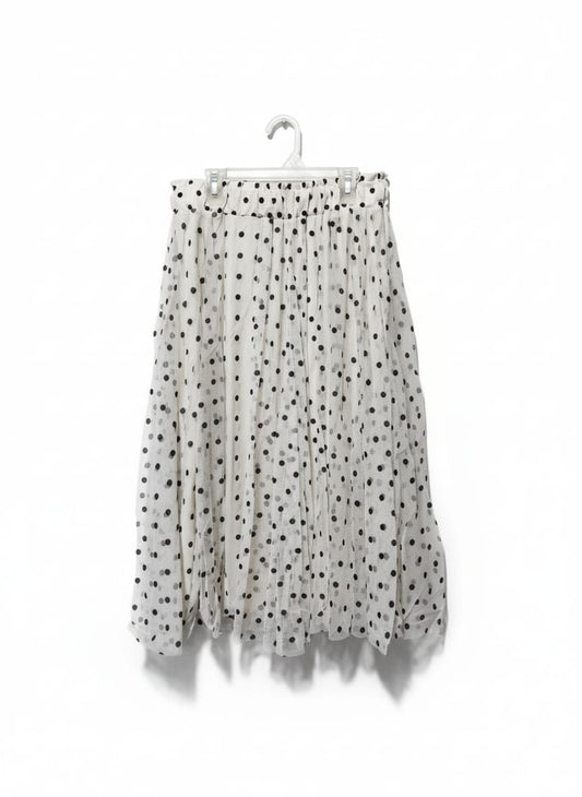 Polka Dot Pleated Flowy Midi Skirt with Elastic Waistband