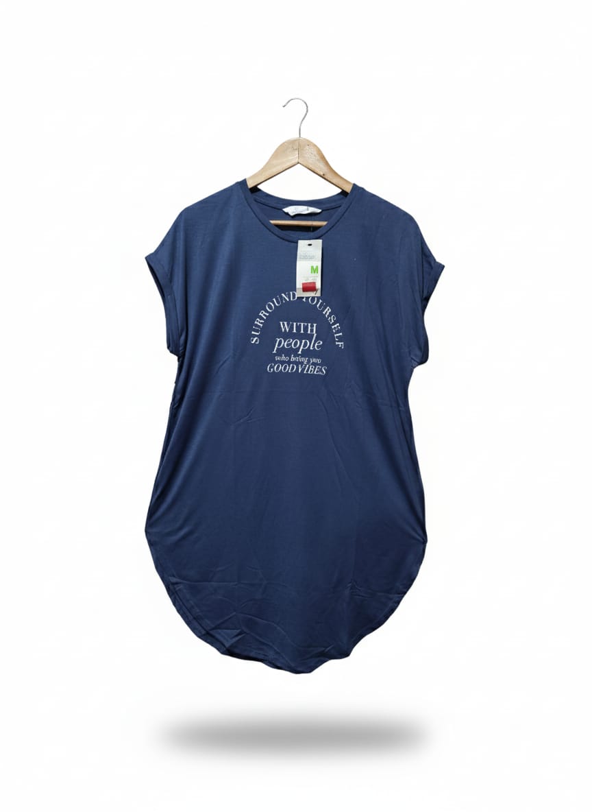 Primark Navy "Surround Yourself" Slogan Longline T-Shirt