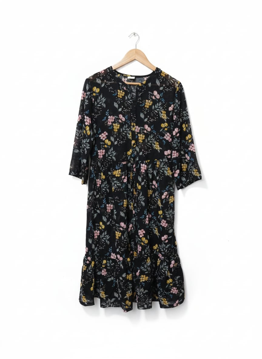 Jacqueline de Yong Black Floral Tiered Midi Dress