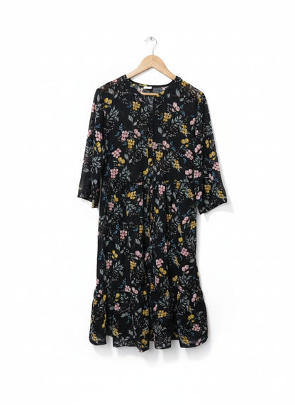 Jacqueline de Yong Black Floral Tiered Midi Dress