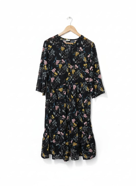 Jacqueline de Yong Black Floral Tiered Midi Dress