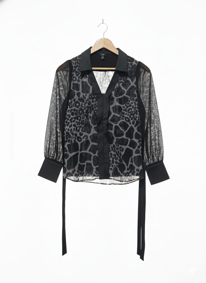 River Island Black Leopard Organza Tie Waist Blouse