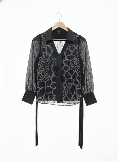 River Island Black Leopard Organza Tie Waist Blouse