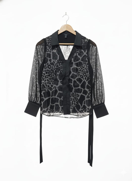 River Island Black Leopard Organza Tie Waist Blouse