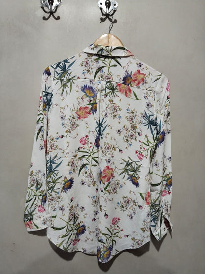 George White Floral Print Long Sleeve Button-Up Blouse