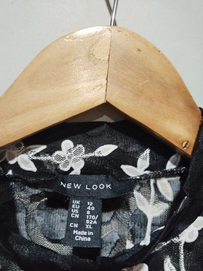 New Look Black & White Floral Sheer Mesh Crop Top
