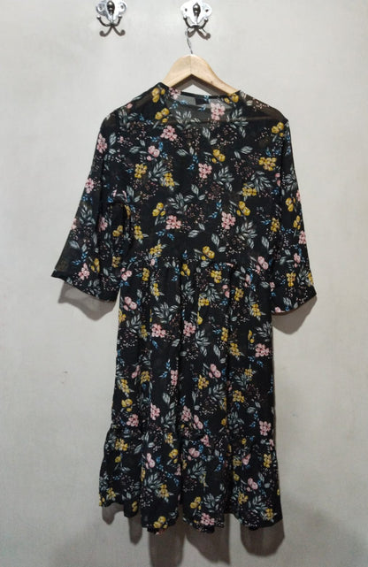 Jacqueline de Yong Black Floral Tiered Midi Dress