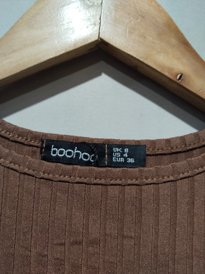 Boohoo Brown Ribbed Short Sleeve Bodycon Mini Dress