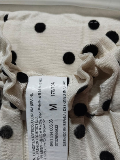 Polka Dot Pleated Flowy Midi Skirt with Elastic Waistband