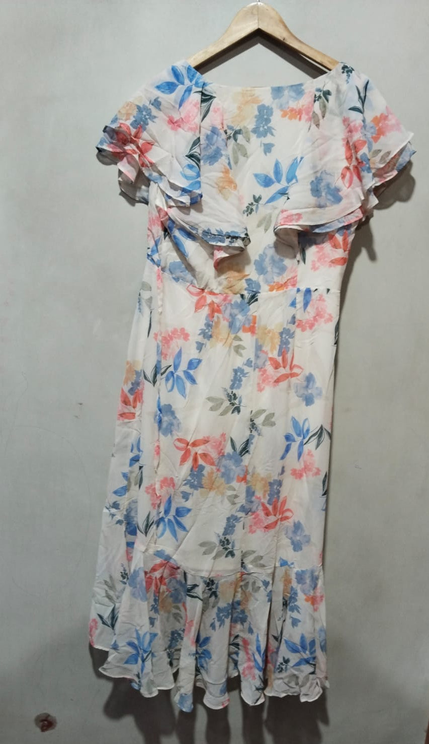 Et Vous White Multi Floral Print Ruffle Wrap Midi Dress