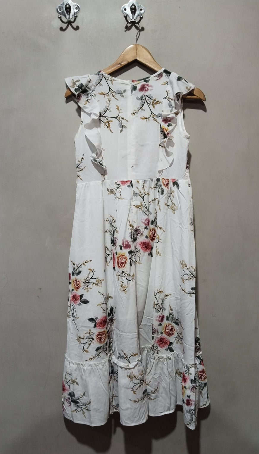 SHEIN LUNE White Floral Print Women's Dress With Ruffle Sleeves