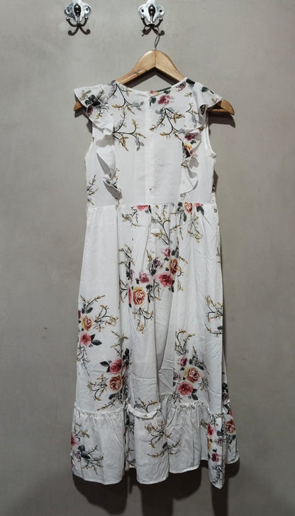 SHEIN LUNE White Floral Print Women's Dress With Ruffle Sleeves