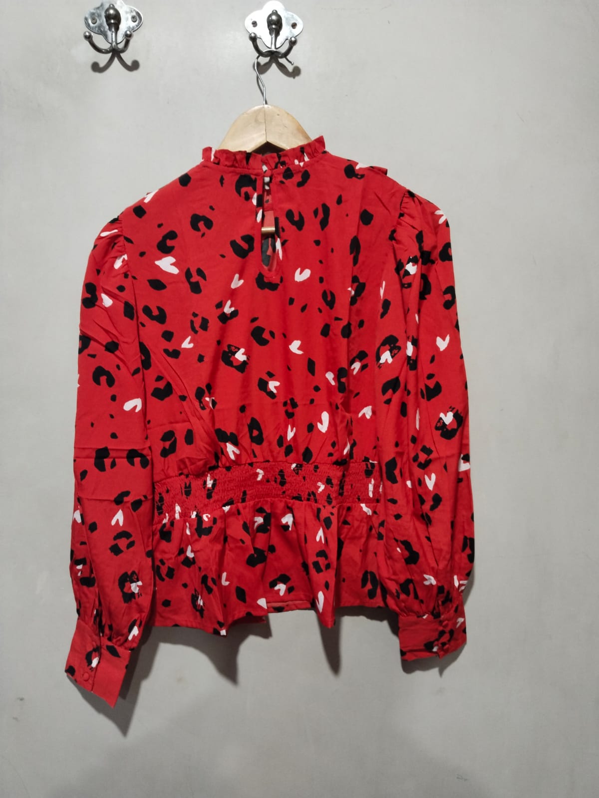 New Look Red Ruffle Trim Shirred Peplum Top